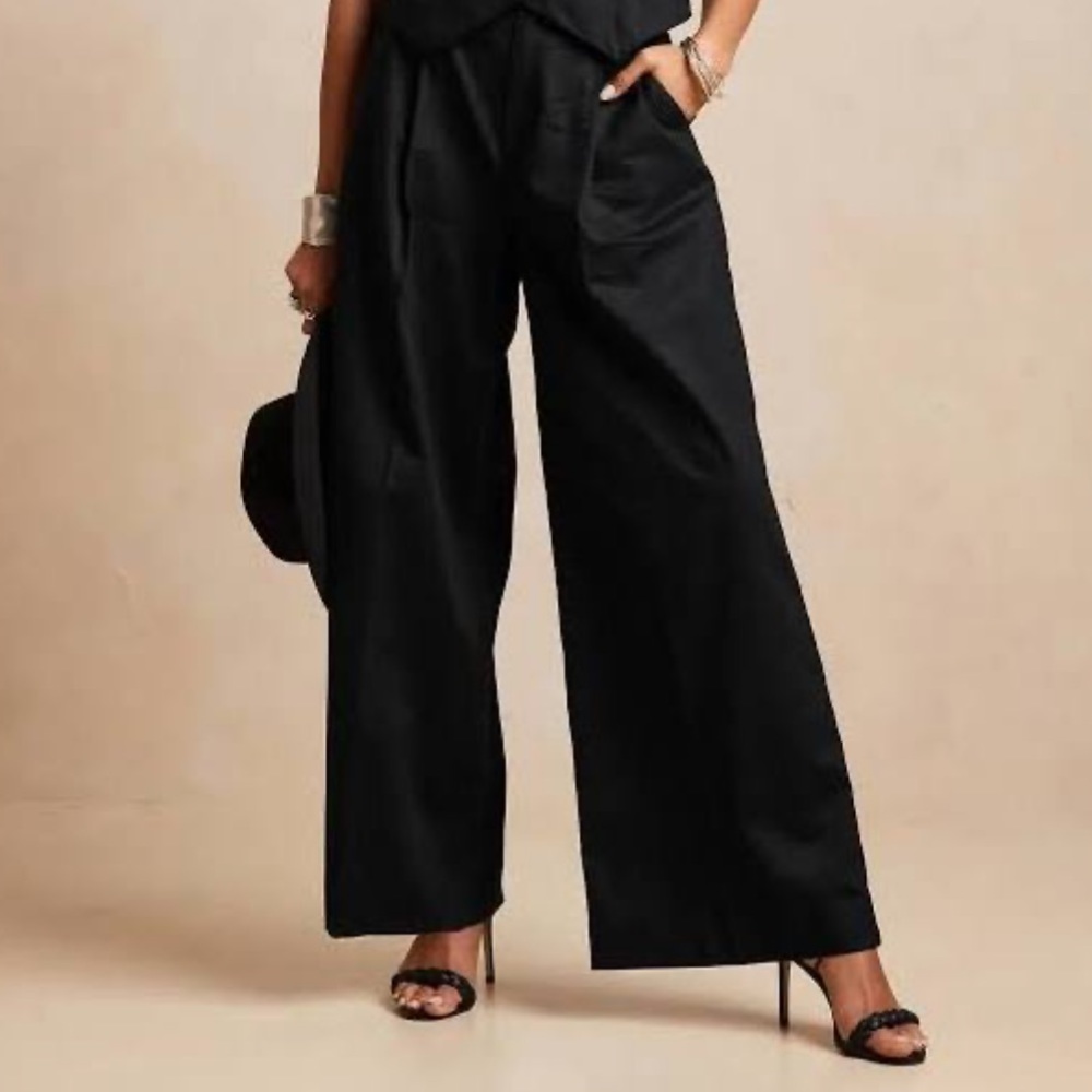 Wide Leg Linen Pants - Banana Republic Factory - Size 2 Petite - Black - NWT